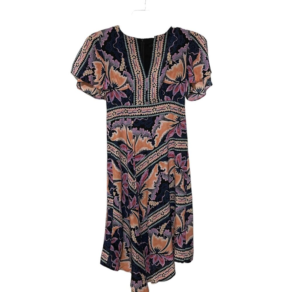 Nanette Lepore Size 2 Short Split Sleeve Asymmetrical Printed Silk Dress - Picture 2 of 7